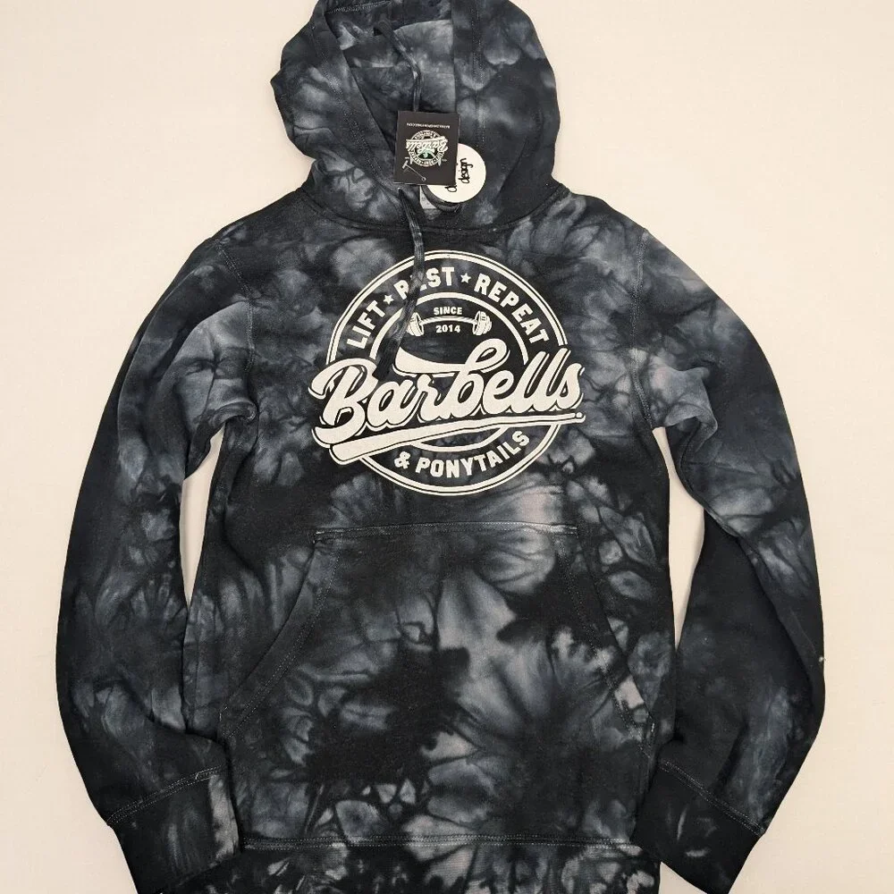 Barbells And Ponytails Tie Dye Logo Pullover Hoodie Sweatshirt NEW - Picture 1 of 1